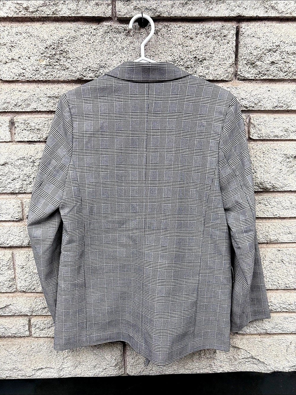 H&M Women’s Size S Double Breasted Glen Plaid Blazer Black White Grey - Picture 5 of 5
